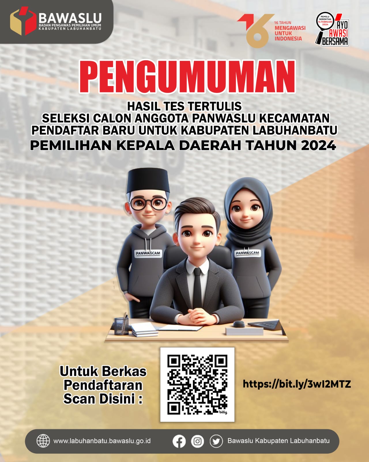 Pengumuman Hasil Tes Tertulis Calon Anggota Panwaslu Kecamatan Labuhanbatu